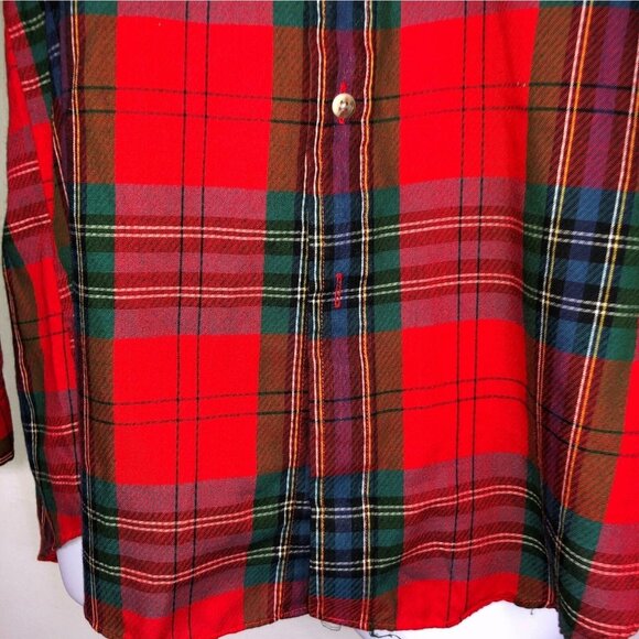 Vintage 90s Mens L Shirt Red Green Plaid Long Sleeve Button Down Grunge - Picture 3 of 12